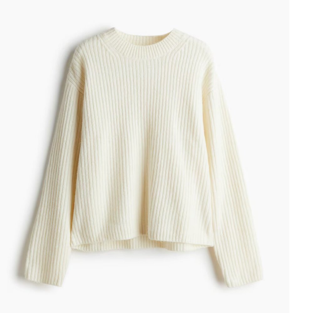 H&M Beige Rib Knit Long Sleeve Cream Sweater XL